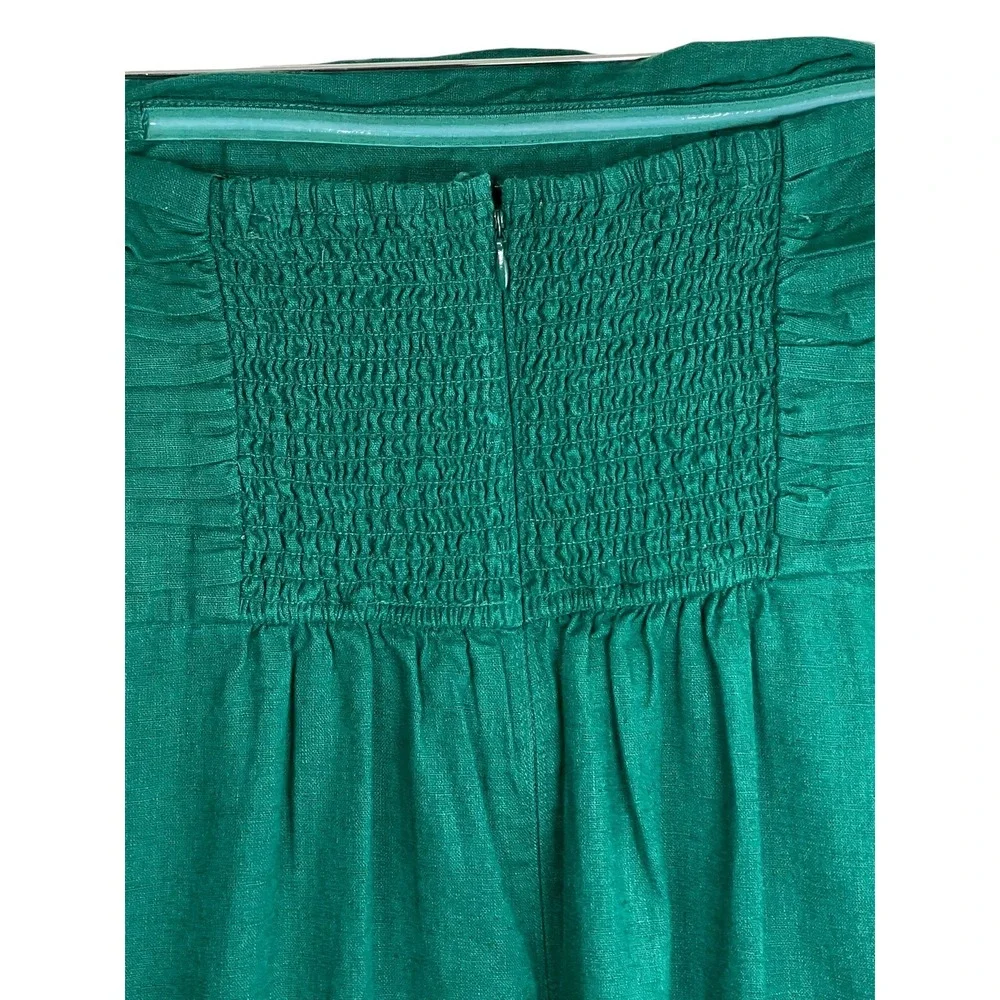 Abercrombie & Fitch Green Linen Blend Strapless Pleated Maxi Dress LT Large Tall